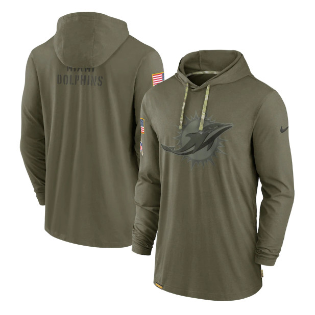 Men's Miami Dolphins 2022 Olive Salute to Service Tonal Pullover Hoodie